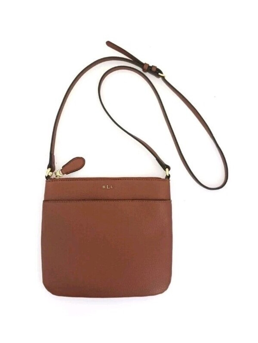 Lauren Ralph Lauren Slim Crossbody Caramel Brown Small RLL Pebbled Leather